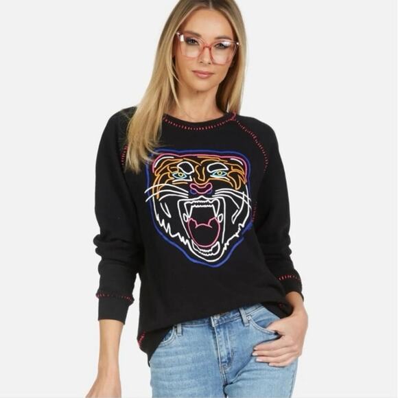 Lauren Moshi Jocelyn Neon Line Tiger drop shoulder pullover OVERSIZED M sweater - Picture 14 of 14